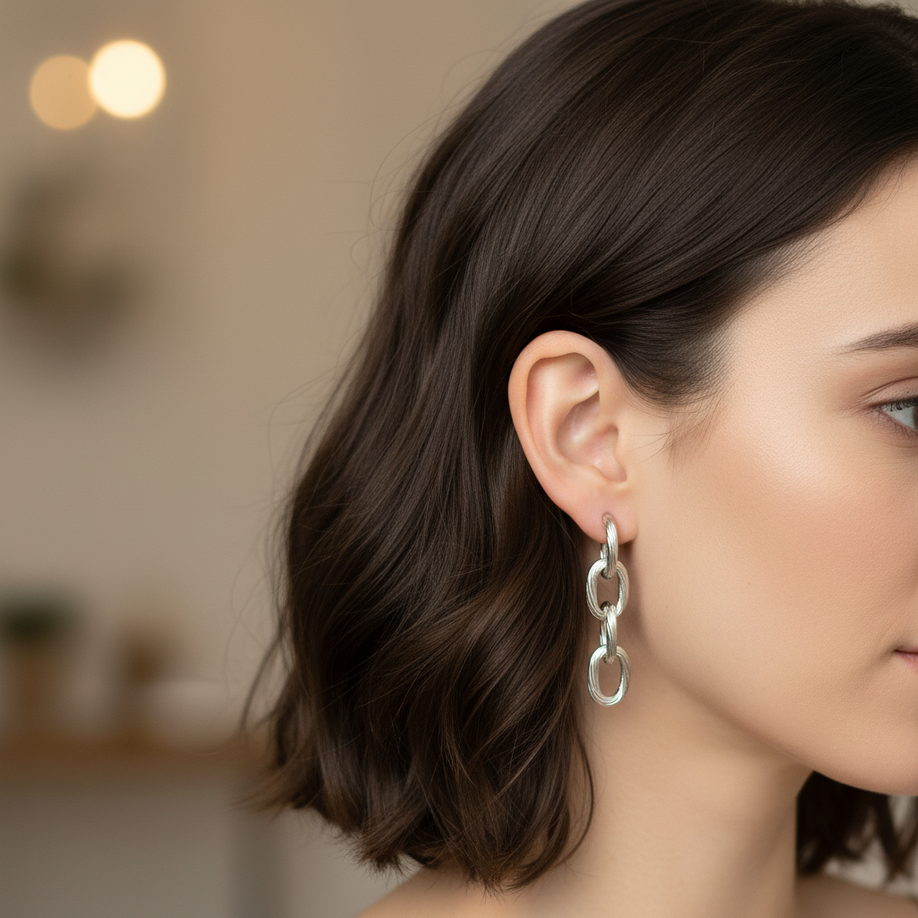Linked Silver Chain Drop Earrings