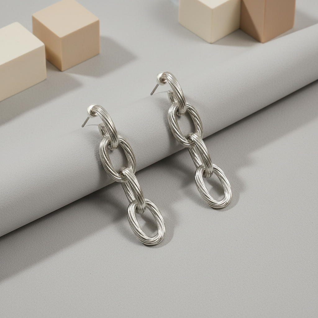 Linked Silver Chain Drop Earrings