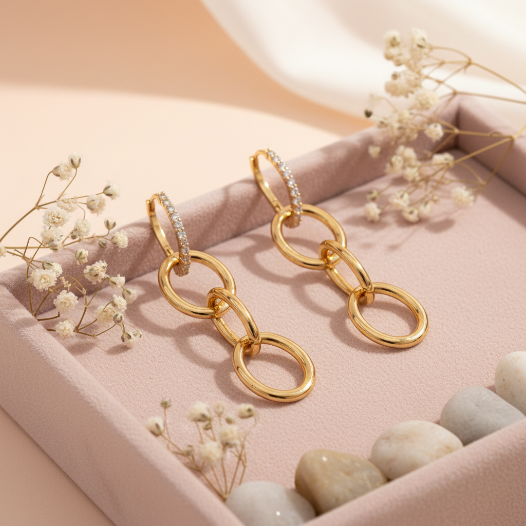Interlock Oval Drop Studded Earrings