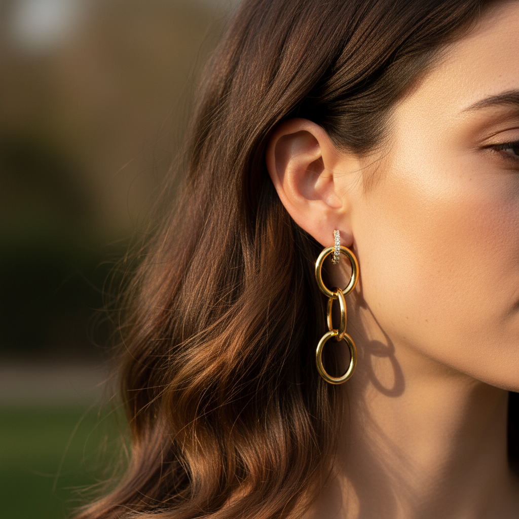 Interlock Oval Drop Studded Earrings