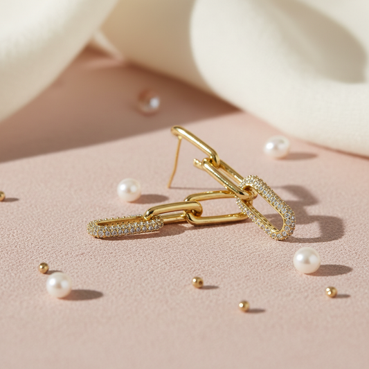 Interlocked Gold Stone Dangle Earrings