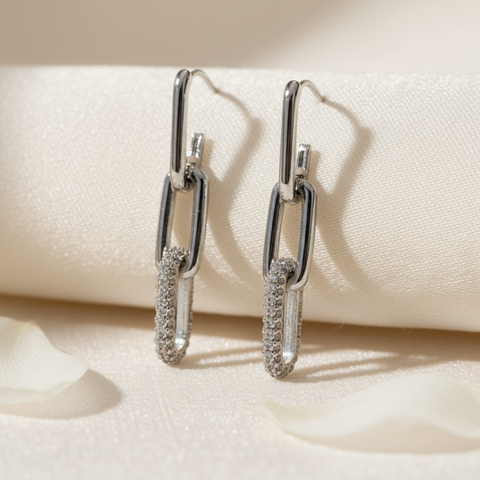 Interlocked Silver Stone Dangle Earrings