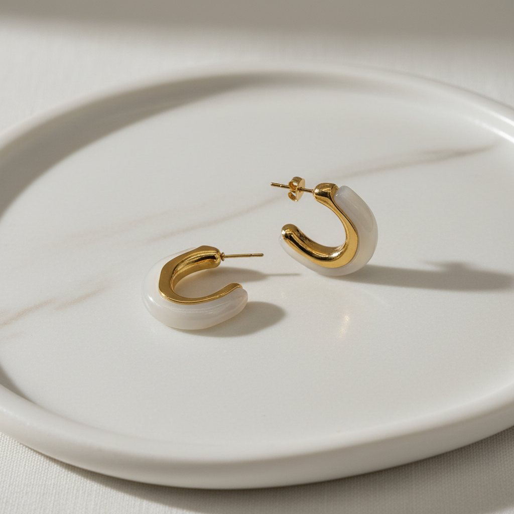 Golden White Hoop Earrings