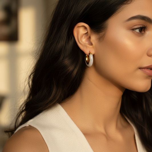 Golden White Hoop Earrings