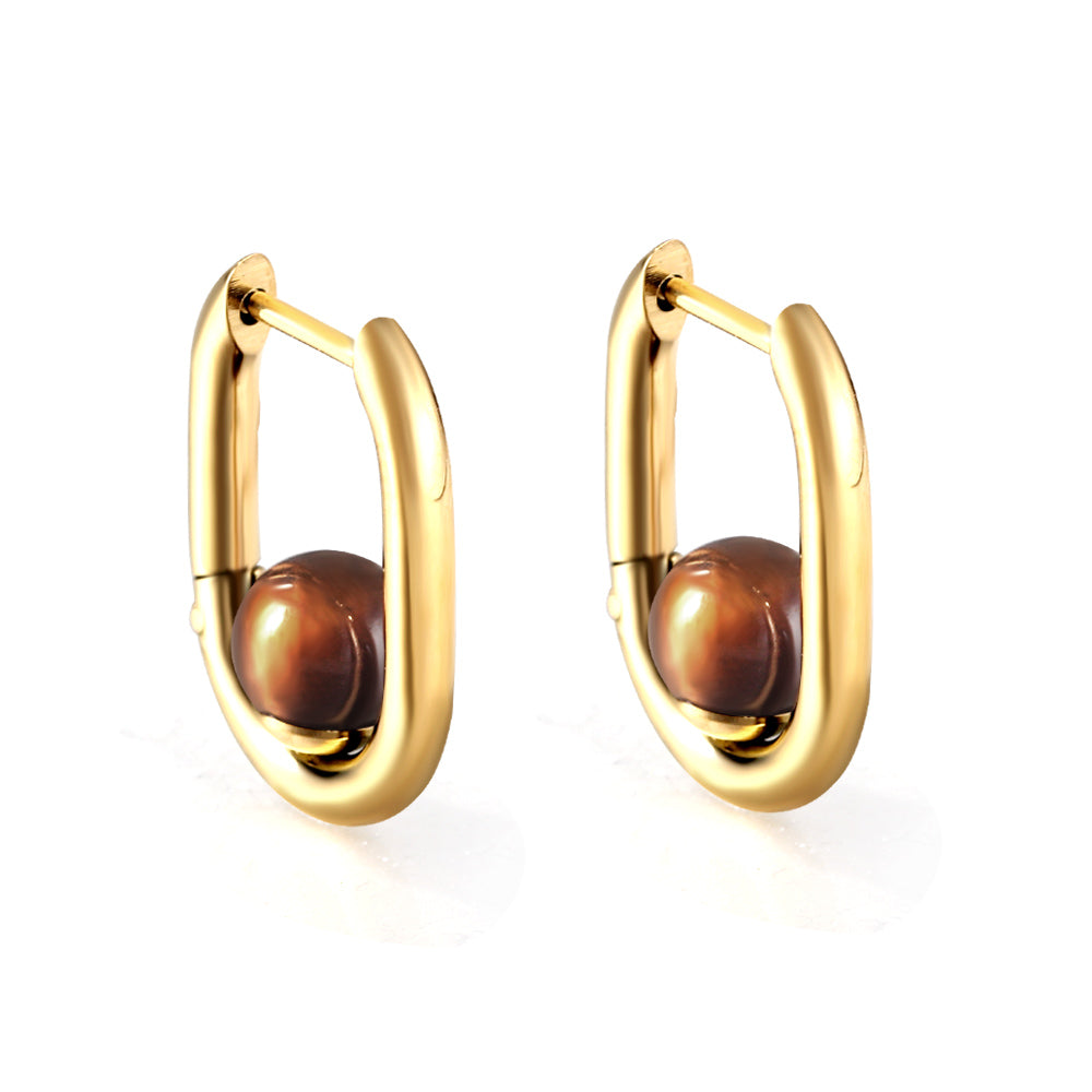Golden U Brown Pearl Hoop Earrings