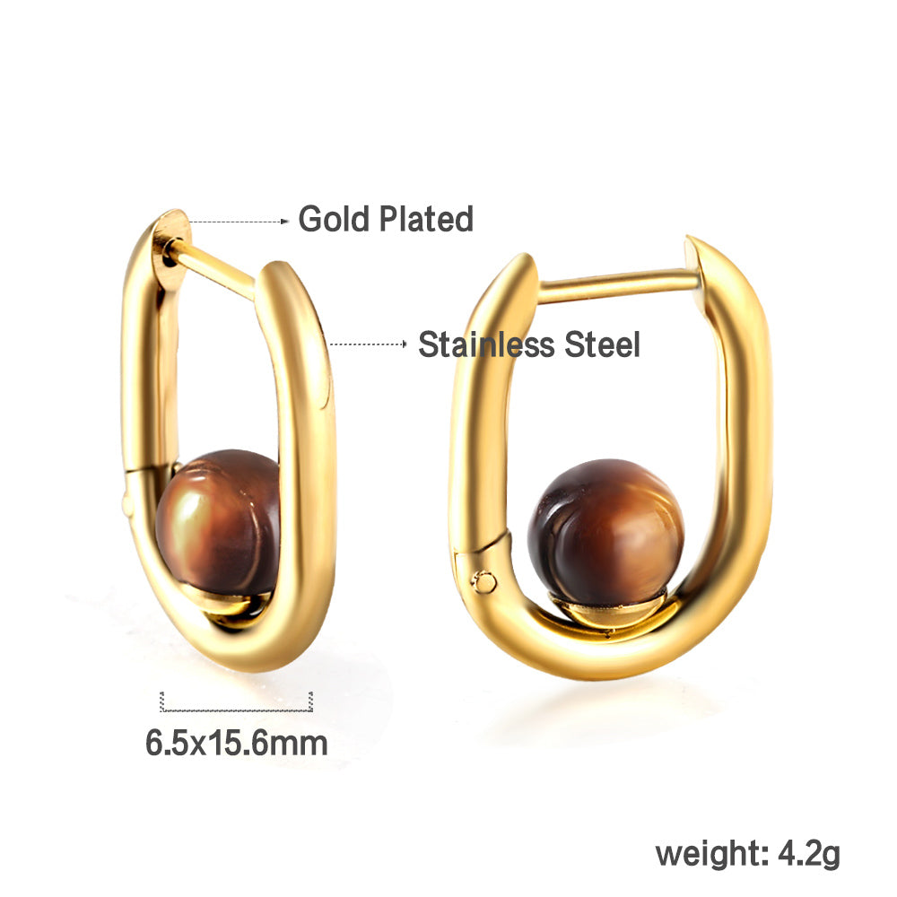 Golden U Brown Pearl Hoop Earrings