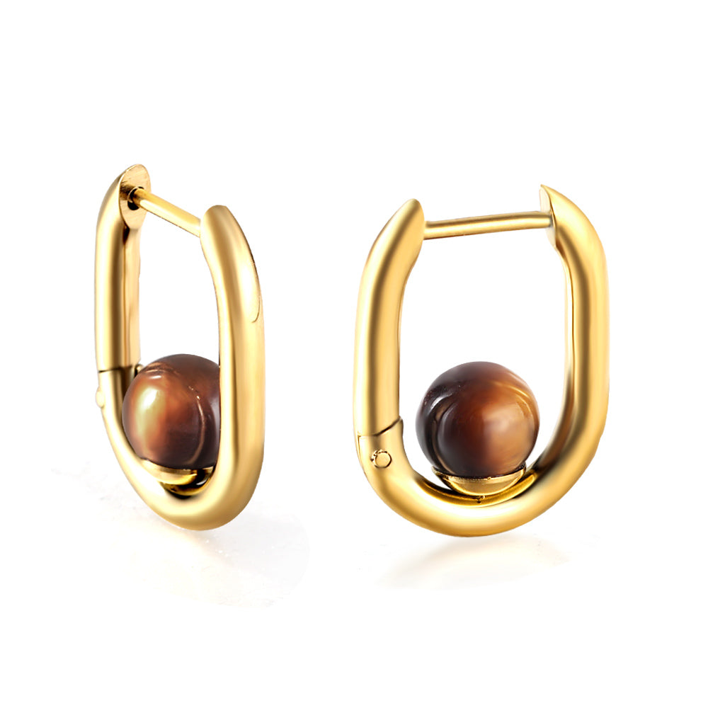 Golden U Brown Pearl Hoop Earrings
