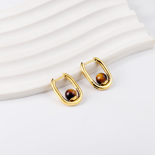 Golden U Brown Pearl Hoop Earrings
