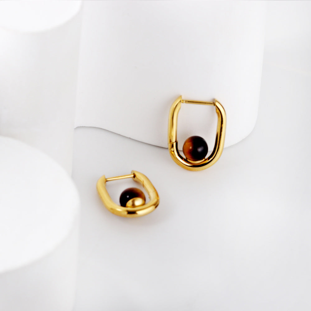 Golden U Brown Pearl Hoop Earrings