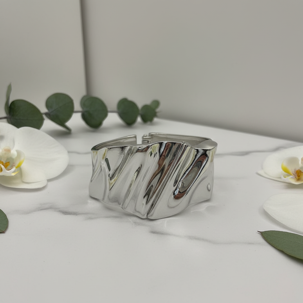 Classic Wave Cuff Silver Kada