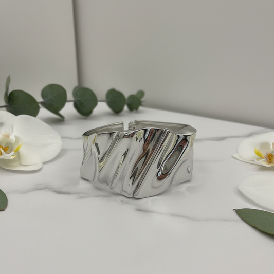 Classic Wave Cuff Silver Kada