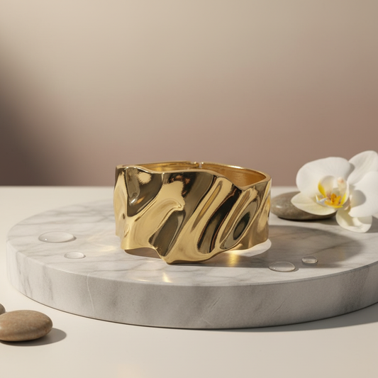 Classic Wave Cuff Gold Kada