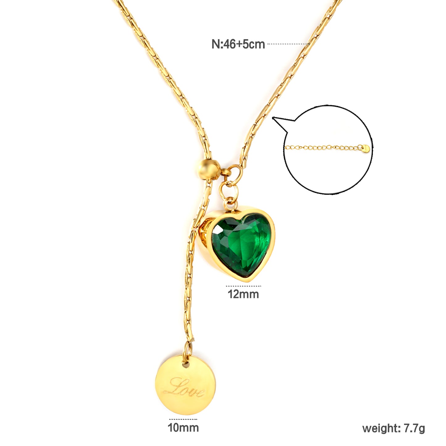 Emerald Heart Drop Necklace