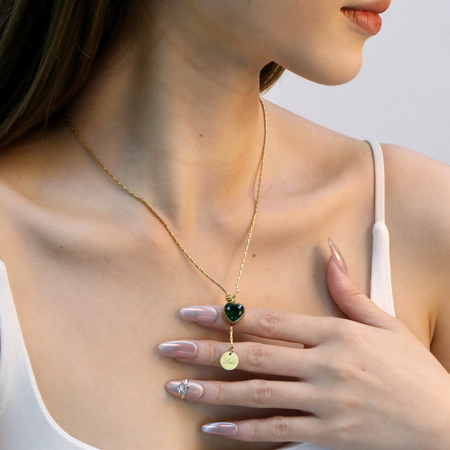 Emerald Heart Drop Necklace