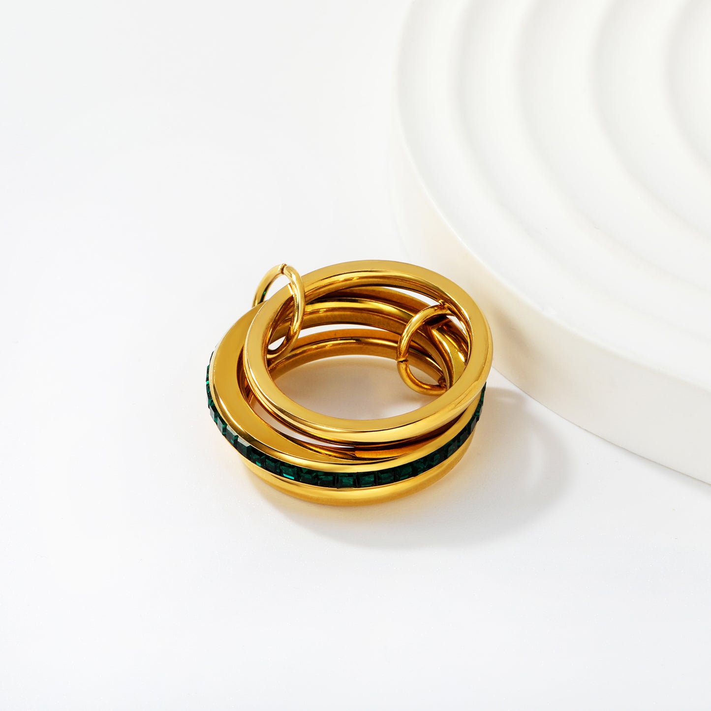 Three Layered Emerald Ring
