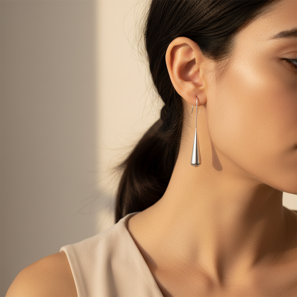 Rear Drop Silver Earrings