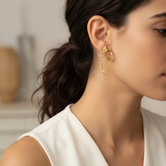 Star Dangling Chain Earrings