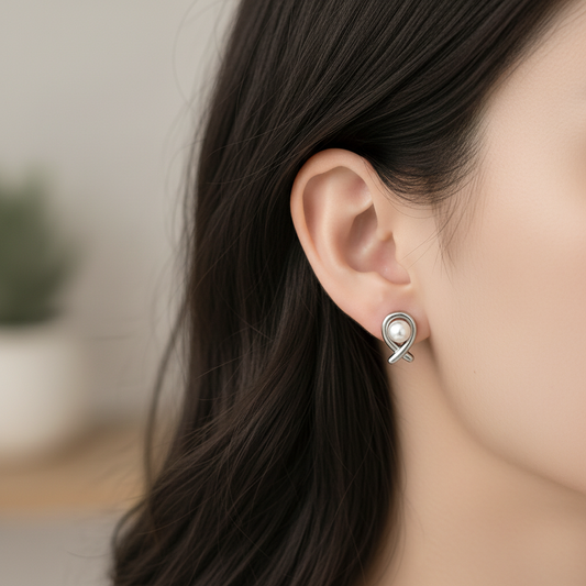 Pearl Cross Stud Earrings