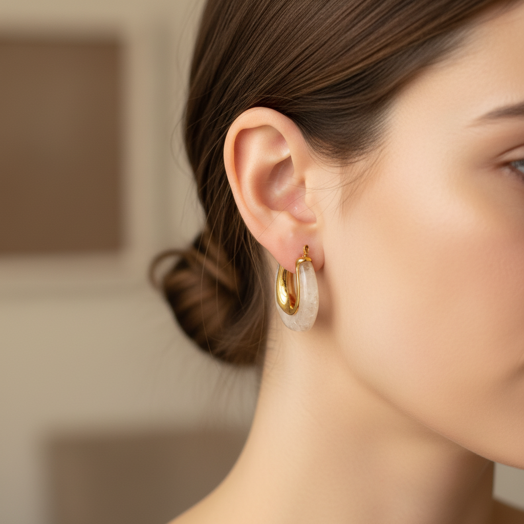 Golden White Raisin Hoop Earrings