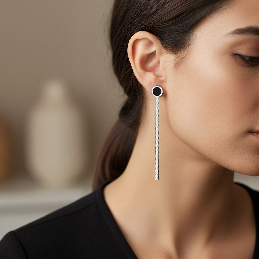 Black Stone Tassle Earrings