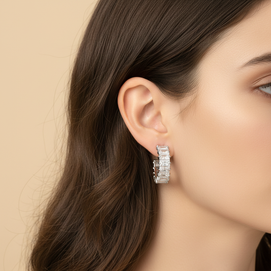 Crystal Curve Silver Earrings