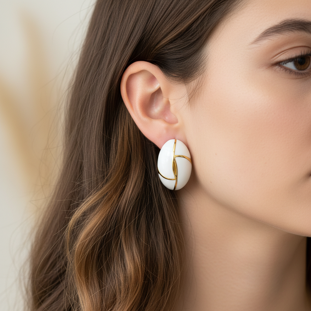 Geometrical White Earrings