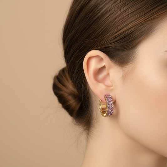 Crystal Curve Gold Earrings