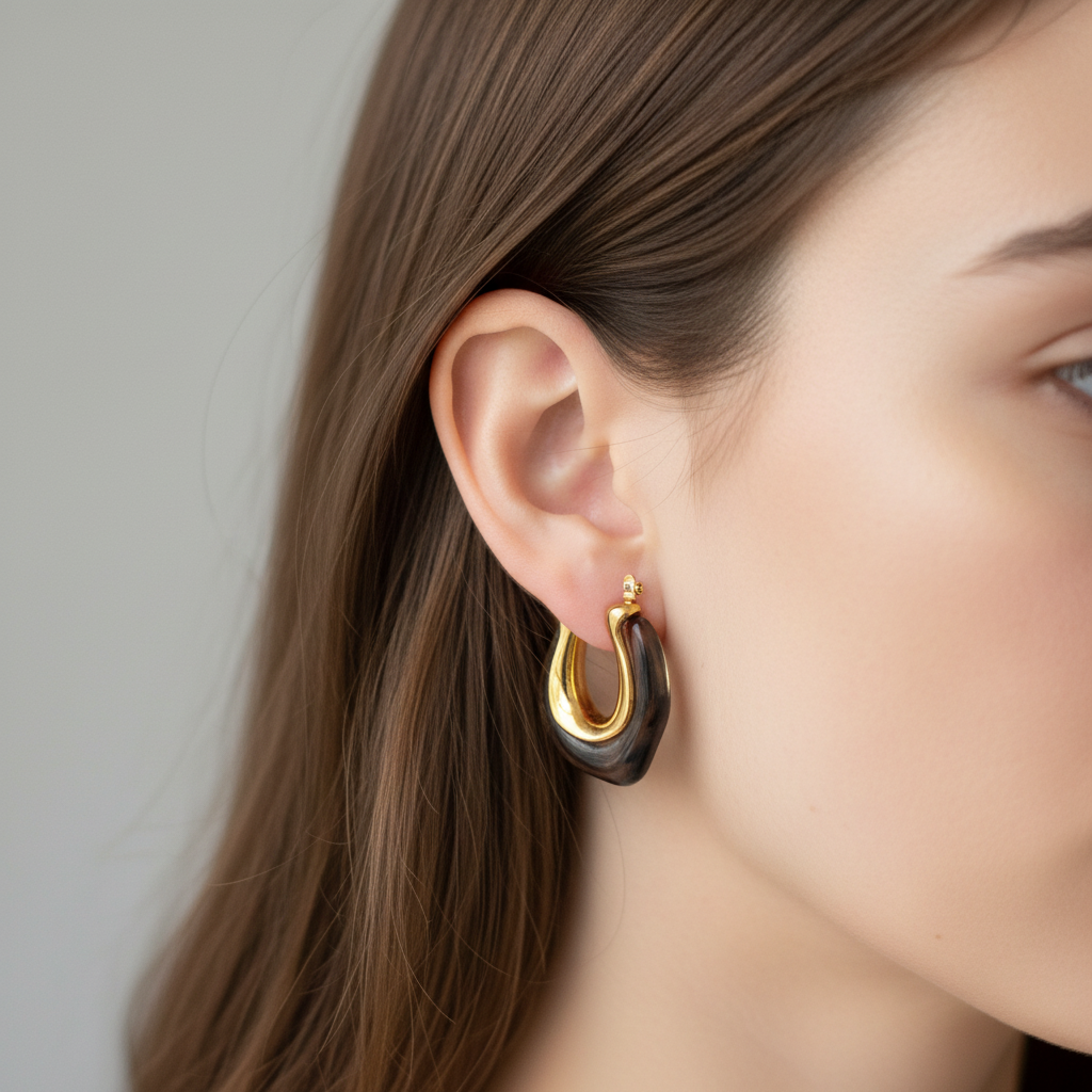 Golden Black Raisin Hoop Earrings